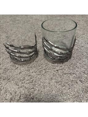 Pottery Barn Skeleton Hand 9.5oz DOF Rocks Glasses - Set of 2 Missing 1 Glass
